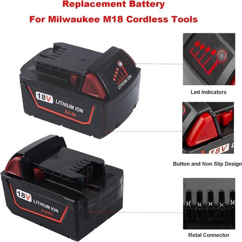 DEWQKI 2-Pack 5.0Ah 18V Replacement M18 Batteries for Milwaukee M18 Battery – Extended Power and Reliabilit in Kuwait