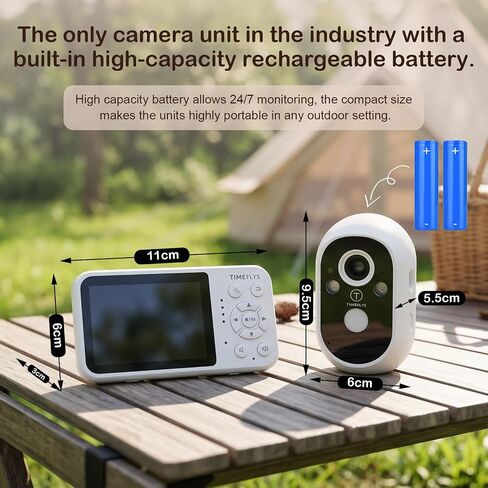 TimeFlys Video Baby Monitor, Both Units Rechargeable, Outdoor Use For Camping, Car Camera Usage, Camera 40-hour Battery, Night Vision, 2-Way Audio, Lullabies, No WiFi Required, Model Z280L,2.8" Screen in Saudi Arabia