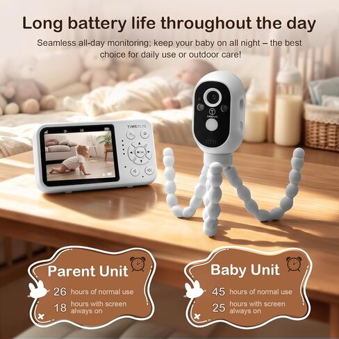 TimeFlys Video Baby Monitor, Both Units Rechargeable, Outdoor Use For Camping, Car Camera Usage, Camera 40-hour Battery, Night Vision, 2-Way Audio, Lullabies, No WiFi Required, Model Z280L,2.8" Screen in Saudi Arabia