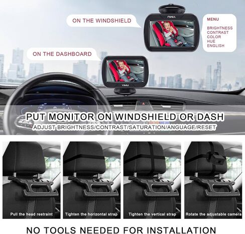 YIMU HD720P Rear Seat Baby Car Camera for Backseat, Car Headrest Quick-Install Monitor, Night Vision, 360° Rotatable car Camera for Baby with 4.3 inch car Baby Monitor (KB41) in Saudi Arabia