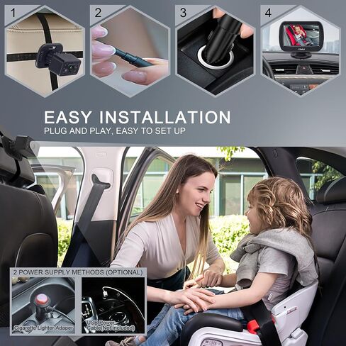 YIMU HD720P Rear Seat Baby Car Camera for Backseat, Car Headrest Quick-Install Monitor, Night Vision, 360° Rotatable car Camera for Baby with 4.3 inch car Baby Monitor (KB41) in Saudi Arabia