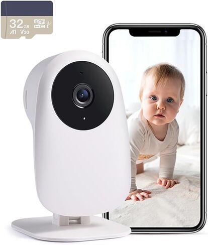 nooie Baby Monitor WiFi Smartphone, Baby Monitor with Camera and Audio 2.4GHz, Motion and Sound Detection, 2K HD Night Vision, Two-Way Audio, SD or Cloud Storage, Compatible with Alexa and Google in Kuwait