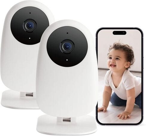nooie Baby Monitor WiFi Smartphone, Baby Monitor with Camera and Audio 2.4GHz, Motion and Sound Detection, 2K HD Night Vision, Two-Way Audio, SD or Cloud Storage, Compatible with Alexa and Google in Kuwait