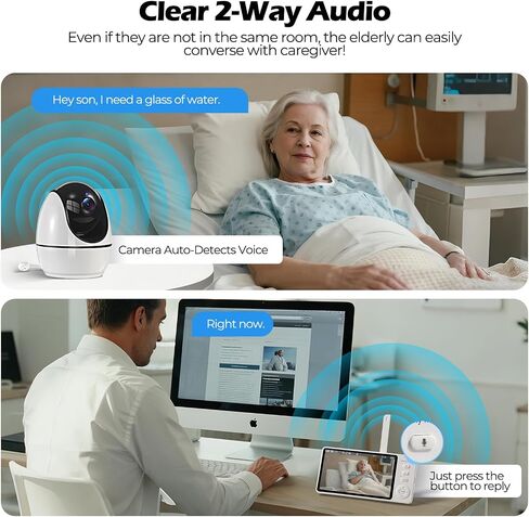 Elderly Monitor with Camera and Audio, Two-Way Talk Baby Monitors for Elderly Care, Call Button, Med Reminder Camera for Elderly Monitoring, for Seniors, Dementia Patients (No WiFi) in Kuwait