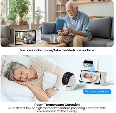 Elderly Monitor with Camera and Audio, Two-Way Talk Baby Monitors for Elderly Care, Call Button, Med Reminder Camera for Elderly Monitoring, for Seniors, Dementia Patients (No WiFi) in Kuwait