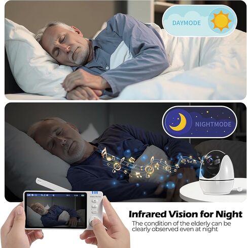 Elderly Monitor with Camera and Audio, Two-Way Talk Baby Monitors for Elderly Care, Call Button, Med Reminder Camera for Elderly Monitoring, for Seniors, Dementia Patients (No WiFi) in Kuwait