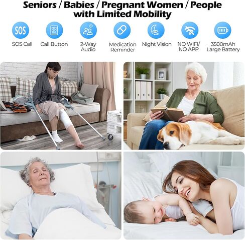 Elderly Monitor with Camera and Audio, Two-Way Talk Baby Monitors for Elderly Care, Call Button, Med Reminder Camera for Elderly Monitoring, for Seniors, Dementia Patients (No WiFi) in Kuwait
