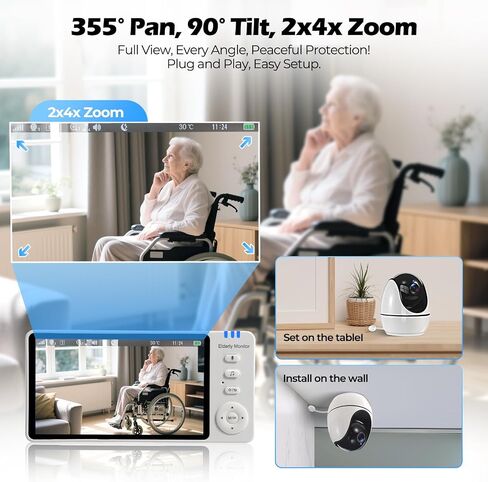 Elderly Monitor with Camera and Audio, Two-Way Talk Baby Monitors for Elderly Care, Call Button, Med Reminder Camera for Elderly Monitoring, for Seniors, Dementia Patients (No WiFi) in Kuwait