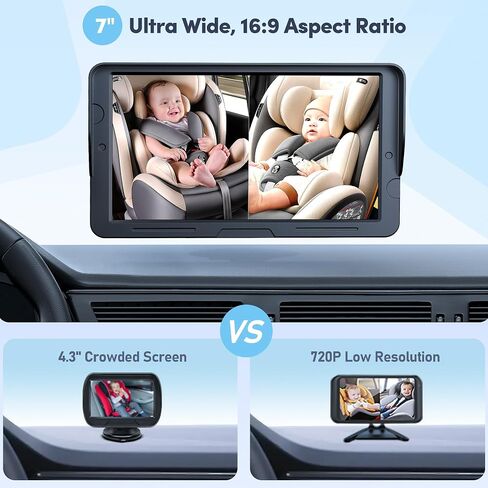 2-Kids Baby Car Camera Dual Monitor – 7 Inch Display with Two Rear Facing Car Seat Cameras, 1080P HD Night Vision IR-CUT, USB Powered Plug and Play Backseat Baby Monitor for Infant & Toddler Safety in Kuwait