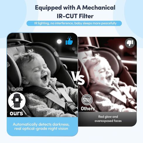 2-Kids Baby Car Camera Dual Monitor – 7 Inch Display with Two Rear Facing Car Seat Cameras, 1080P HD Night Vision IR-CUT, USB Powered Plug and Play Backseat Baby Monitor for Infant & Toddler Safety in Kuwait