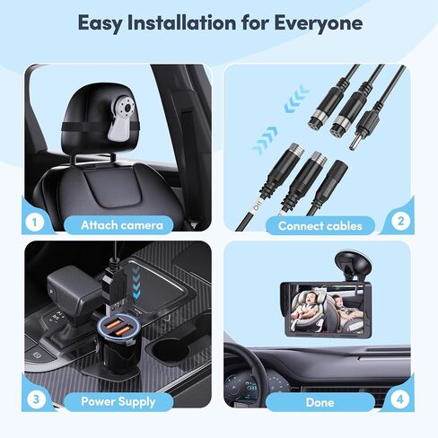 2-Kids Baby Car Camera Dual Monitor – 7 Inch Display with Two Rear Facing Car Seat Cameras, 1080P HD Night Vision IR-CUT, USB Powered Plug and Play Backseat Baby Monitor for Infant & Toddler Safety in Kuwait