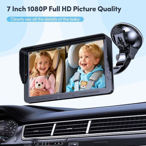 2-Kids Baby Car Camera Dual Monitor – 7 Inch Display with Two Rear Facing Car Seat Cameras, 1080P HD Night Vision IR-CUT, USB Powered Plug and Play Backseat Baby Monitor for Infant & Toddler Safety in Kuwait