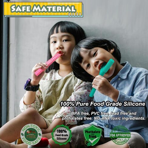 Sensory Toys for Kids with Autism, Silicone Baby Teething Toys 5 Pack Autism Toys for ADHD, Anxiety, SPD Chewing Biting Fidgeting, Teething Relief Tubes for Babies - BPA Free in Kuwait