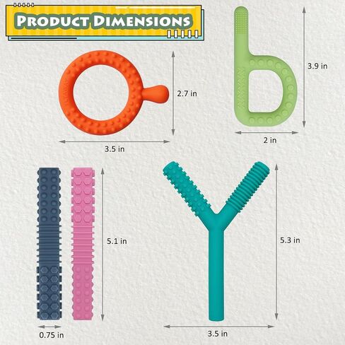 Sensory Toys for Kids with Autism, Silicone Baby Teething Toys 5 Pack Autism Toys for ADHD, Anxiety, SPD Chewing Biting Fidgeting, Teething Relief Tubes for Babies - BPA Free in Kuwait