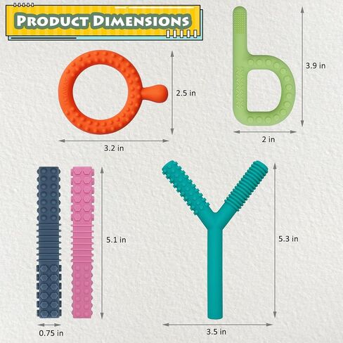 Sensory Toys for Kids with Autism, Silicone Baby Teething Toys 5 Pack Autism Toys for ADHD, Anxiety, SPD Chewing Biting Fidgeting, Teething Relief Tubes for Babies - BPA Free in Kuwait