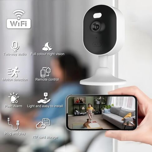 3MP Indoor WiFi Security Camera for Baby Pet Dog Monitor 2-Way Audio Color Night Vision Nanny Home Bedroom Monitoring with Video Small Surveillance Cameras in Kuwait