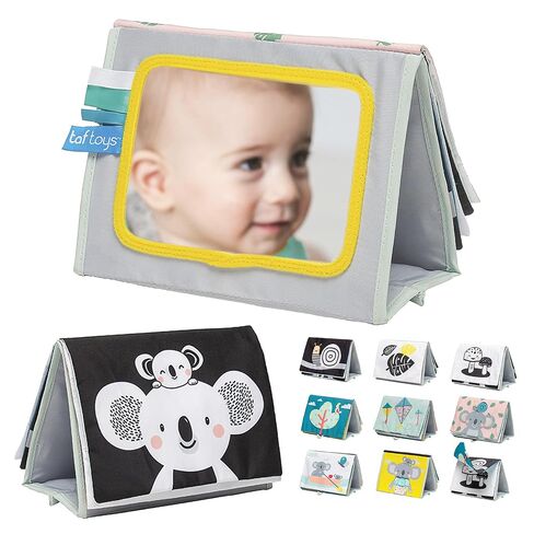 Taf Toys Tummy Time Baby Mirror Soft Baby Book with Mirror & Teether - Tummy Time Toys 0-6 Months - High Contrast Newborn Infant Toys - Ideal for Sensory Play - Perfect 0-3 Year Old Boys Girls Gift in Kuwait