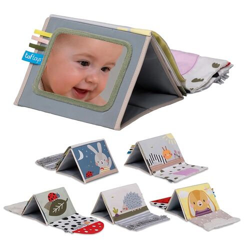 Taf Toys Tummy Time Baby Mirror Soft Baby Book with Mirror & Teether - Tummy Time Toys 0-6 Months - High Contrast Newborn Infant Toys - Ideal for Sensory Play - Perfect 0-3 Year Old Boys Girls Gift in Kuwait