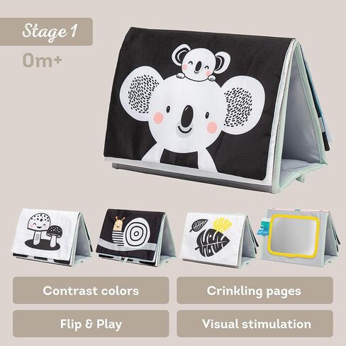 Taf Toys Tummy Time Baby Mirror Soft Baby Book with Mirror & Teether - Tummy Time Toys 0-6 Months - High Contrast Newborn Infant Toys - Ideal for Sensory Play - Perfect 0-3 Year Old Boys Girls Gift in Kuwait