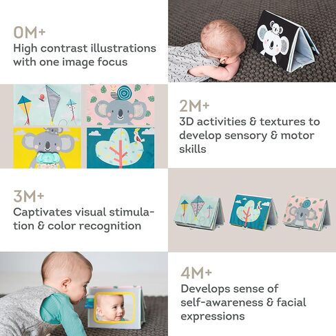 Taf Toys Tummy Time Baby Mirror Soft Baby Book with Mirror & Teether - Tummy Time Toys 0-6 Months - High Contrast Newborn Infant Toys - Ideal for Sensory Play - Perfect 0-3 Year Old Boys Girls Gift in Kuwait
