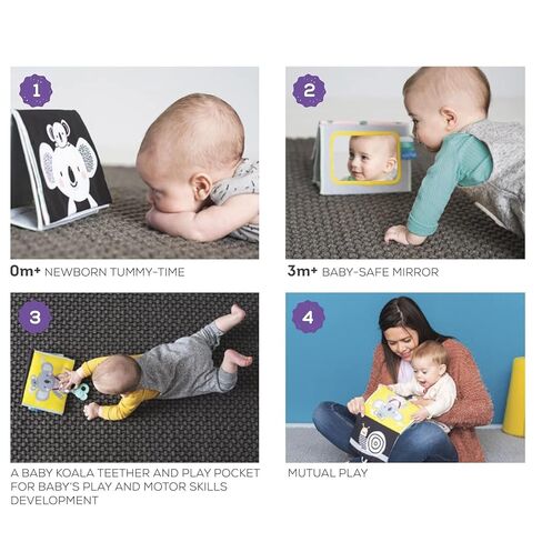 Taf Toys Tummy Time Baby Mirror Soft Baby Book with Mirror & Teether - Tummy Time Toys 0-6 Months - High Contrast Newborn Infant Toys - Ideal for Sensory Play - Perfect 0-3 Year Old Boys Girls Gift in Kuwait