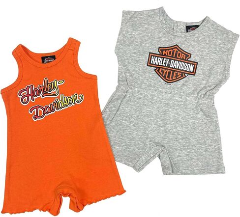 Harley-Davidson Baby Girls' 2-Piece Newborn Sleeveless Romper Set, Gray/Orange in Kuwait