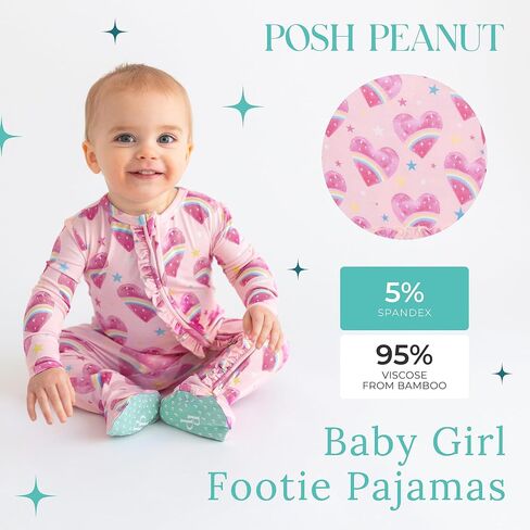 Posh Peanut Footie Pajamas for Baby Girls, Soft Viscose Derived from Bamboo | Footed Grips, True To Size Snug Fit, And Easy Care Wash, Ruffle Bodice With 2-Way Zipper for Easy Access, in Kuwait