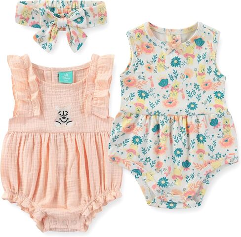 Disney Pooh Baby Girls 2 Pk Sleeveless Romper with Headband for Infants in Kuwait
