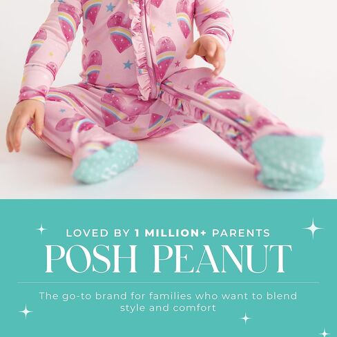 Posh Peanut Footie Pajamas for Baby Girls, Soft Viscose Derived from Bamboo | Footed Grips, True To Size Snug Fit, And Easy Care Wash, Ruffle Bodice With 2-Way Zipper for Easy Access, in Kuwait