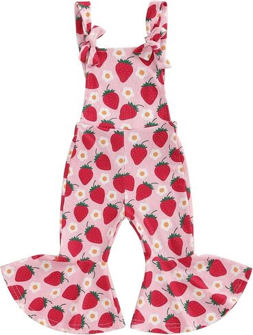 Birthday Jumpsuit Baby Girl Strawberry Romper Bell Bottoms Sleeveless Halter Floral Jumpsuit Toddler Summer Clothes in Kuwait