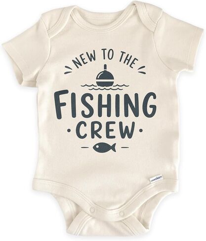 New To The Fishing Crew Pregnancy Reveal Bodysuit (0-3 Months, Natural) | Future Angler Outfit, Bobber And Fish Graphic, Daddy Fishing Buddy Reveal, Grandparents Surprise, Newborn Photo Prop in Kuwait