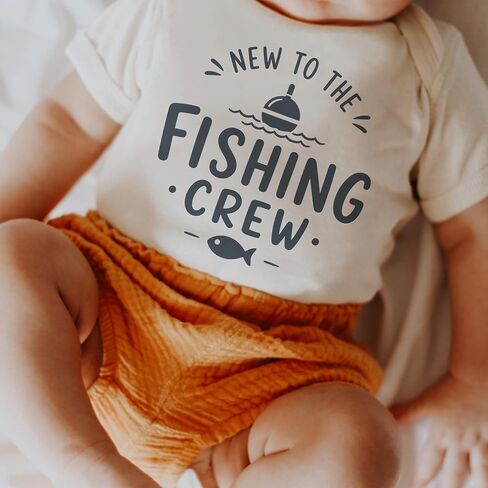 New To The Fishing Crew Pregnancy Reveal Bodysuit (0-3 Months, Natural) | Future Angler Outfit, Bobber And Fish Graphic, Daddy Fishing Buddy Reveal, Grandparents Surprise, Newborn Photo Prop in Kuwait