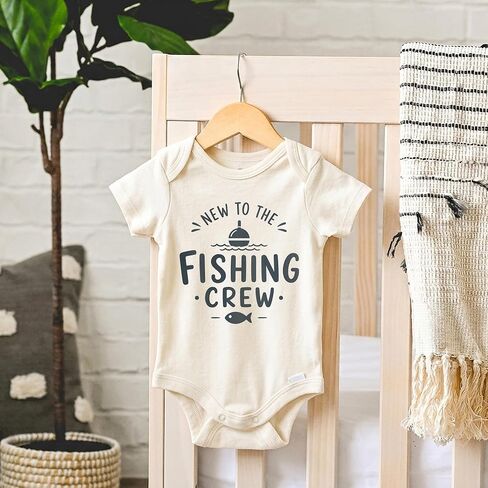 New To The Fishing Crew Pregnancy Reveal Bodysuit (0-3 Months, Natural) | Future Angler Outfit, Bobber And Fish Graphic, Daddy Fishing Buddy Reveal, Grandparents Surprise, Newborn Photo Prop in Kuwait
