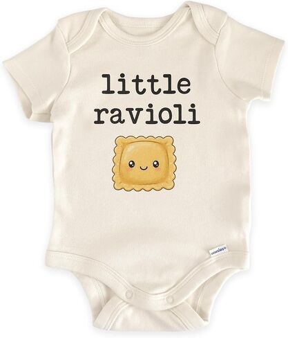 Little Ravioli Baby Bodysuit, Italian Pasta Outfit (0-3 Months, Natural) | Foodie Baby Gift, Kawaii Ravioli Graphic, Pasta Lover Newborn Outfit, Baby Shower, Neutral Infant Style in Kuwait