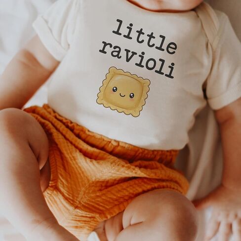 Little Ravioli Baby Bodysuit, Italian Pasta Outfit (0-3 Months, Natural) | Foodie Baby Gift, Kawaii Ravioli Graphic, Pasta Lover Newborn Outfit, Baby Shower, Neutral Infant Style in Kuwait