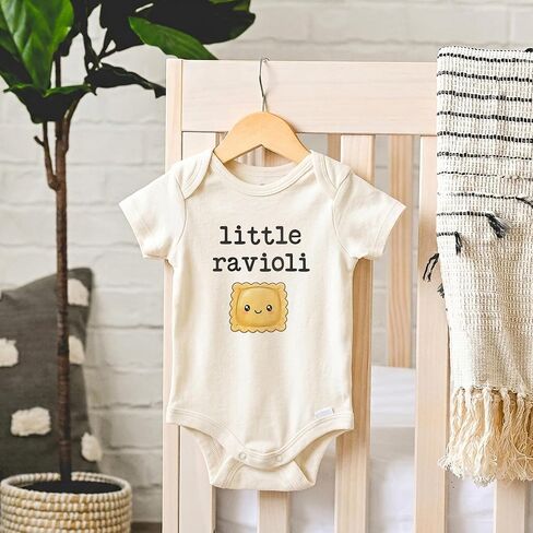 Little Ravioli Baby Bodysuit, Italian Pasta Outfit (0-3 Months, Natural) | Foodie Baby Gift, Kawaii Ravioli Graphic, Pasta Lover Newborn Outfit, Baby Shower, Neutral Infant Style in Kuwait