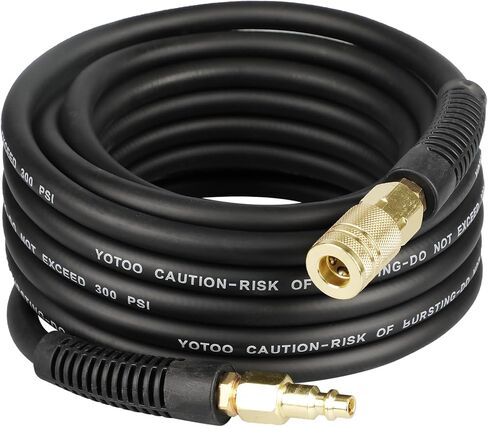 YOTOO Hybrid Air Hose, 1/4-Inch by 50-Feet 300 PSI Heavy Duty Air Compressor Hose, Lightweight, Kink Resistant, All-Weather Flexibility with 1/4" Industrial Air Fittings and Bend Restrictors, Black in Kuwait
