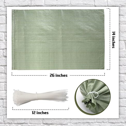 Shappy 100 Pcs Heavy Duty Empty Sandbags for Flooding, 26 x 14 Inches Polypropylene Sand Bags with Solid Ties for Flood Barrier UV Protection Weight Construction Earth Bag Homes(Green) in Kuwait