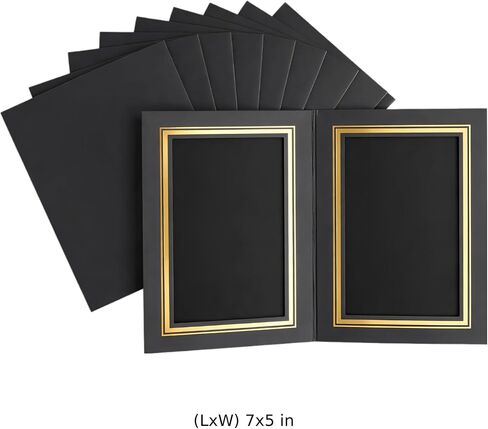 10 Pcs Picture Folders for 5 x 7 in Photos, Vertical Cardboard Display Frame with Gold Foil Trim, Black Paper Photo Holders for Graduation, Weddings, Present Giving, Party Favors in Kuwait