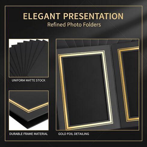 10 Pcs Picture Folders for 5 x 7 in Photos, Vertical Cardboard Display Frame with Gold Foil Trim, Black Paper Photo Holders for Graduation, Weddings, Present Giving, Party Favors in Kuwait
