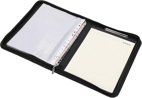 WALFRONT Professional PU Leather Portfolio with Solar Calculator Zipper Closure 10 File Bags 30 Sheets Notebook for Business Interviews Meetings Students in Kuwait