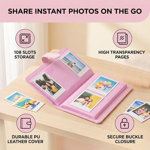 108 Pockets PU Leather Spacious Book Photo Holder for Mini 13, Instant Camera Films, Protect Your Memories in Kuwait