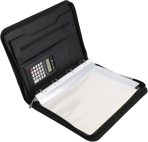 Generic Zipper Business Portfolio with 10 Transparent File Bags and 30 Sheets Notebook PU Leather Professional Folder for Interviews and Conferences Black 10.1 Inch in Kuwait