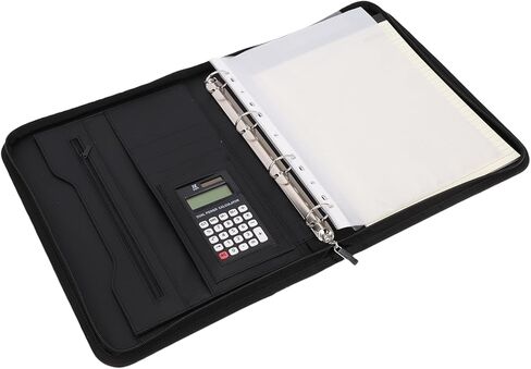 Generic Zipper Business Portfolio with 10 Transparent File Bags and 30 Sheets Notebook PU Leather Professional Folder for Interviews and Conferences Black 10.1 Inch in Kuwait