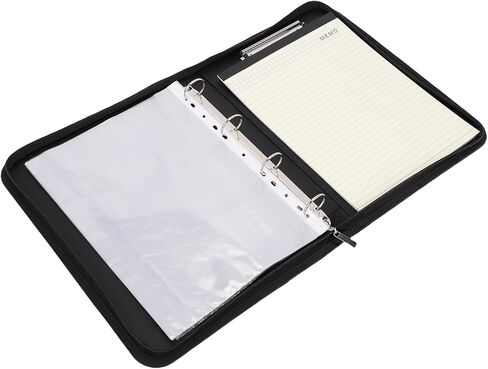 Generic Zipper Business Portfolio with 10 Transparent File Bags and 30 Sheets Notebook PU Leather Professional Folder for Interviews and Conferences Black 10.1 Inch in Kuwait
