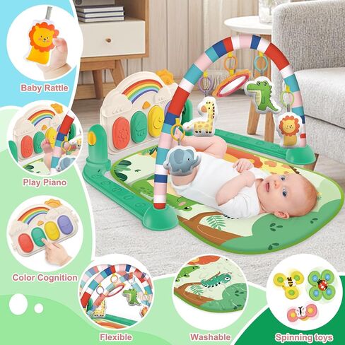 Joryuek Baby Gym & Play Mat, Tummy Time & Activity Mat Toys, Infant to Toddler Play Piano Mat, 0-12 Months (Green) in Kuwait
