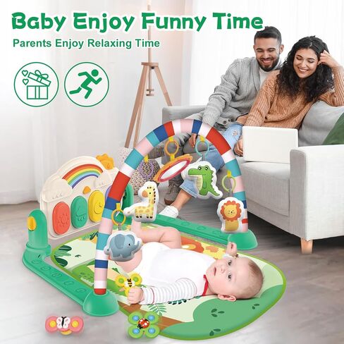 Joryuek Baby Gym & Play Mat, Tummy Time & Activity Mat Toys, Infant to Toddler Play Piano Mat, 0-12 Months (Green) in Kuwait