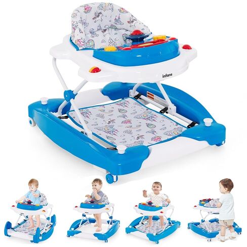 INFANS Baby Walker, 5 in 1 Behind Walker Learning Seated Rocker Bouncer with Removable Music Tray, Adjustable Height, Washable Seat Cushion, Foldable Activity Center for Toddlers (Pink) in Kuwait