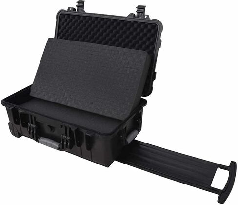 Waterproof Crush Proof Dust Proof Wheeled Tool Case with Pick and Pluck Foam, Adjustable Telescopic Handle, Black Polypropylene Equipment Case for Fragile Instruments in Kuwait