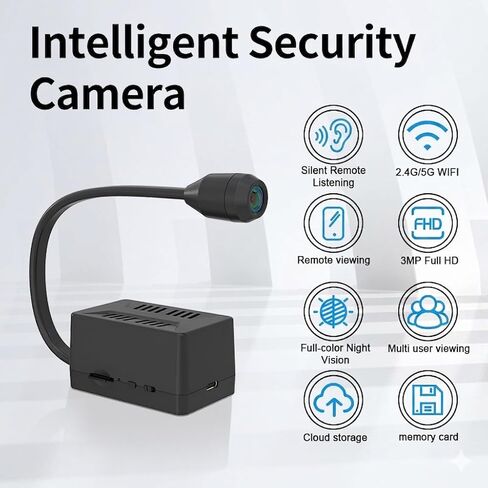 3MP WiFi Security Camera with 5000mAh Battery, 2.4G/5G Dual-Band Wireless Cam with Flexible Gooseneck, Low-Light Full Color Night Vision, One-Way Audio Remote Listen, Portable Camera for IndoorD07 in Kuwait